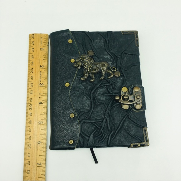 Handmade Leather Journal w/Lion and Brass Latch RARE Medieval Renaissance Design - Picture 4 of 9